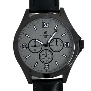 Caribbean Joe Men's Grey Dial Black Leather Strap Quartz Watch
